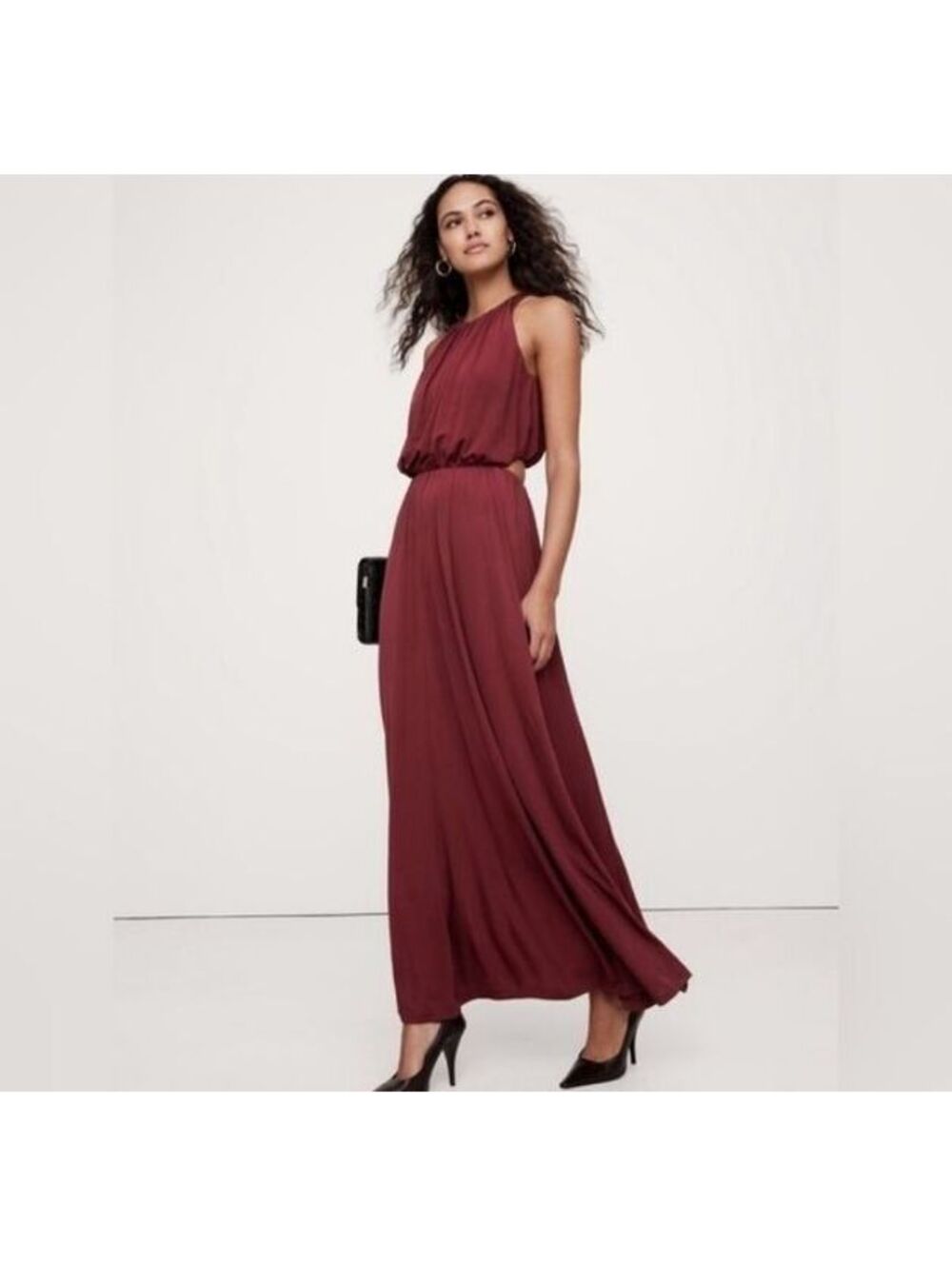 Banana Republic crepe knit cut out maxi dress red cherry jam